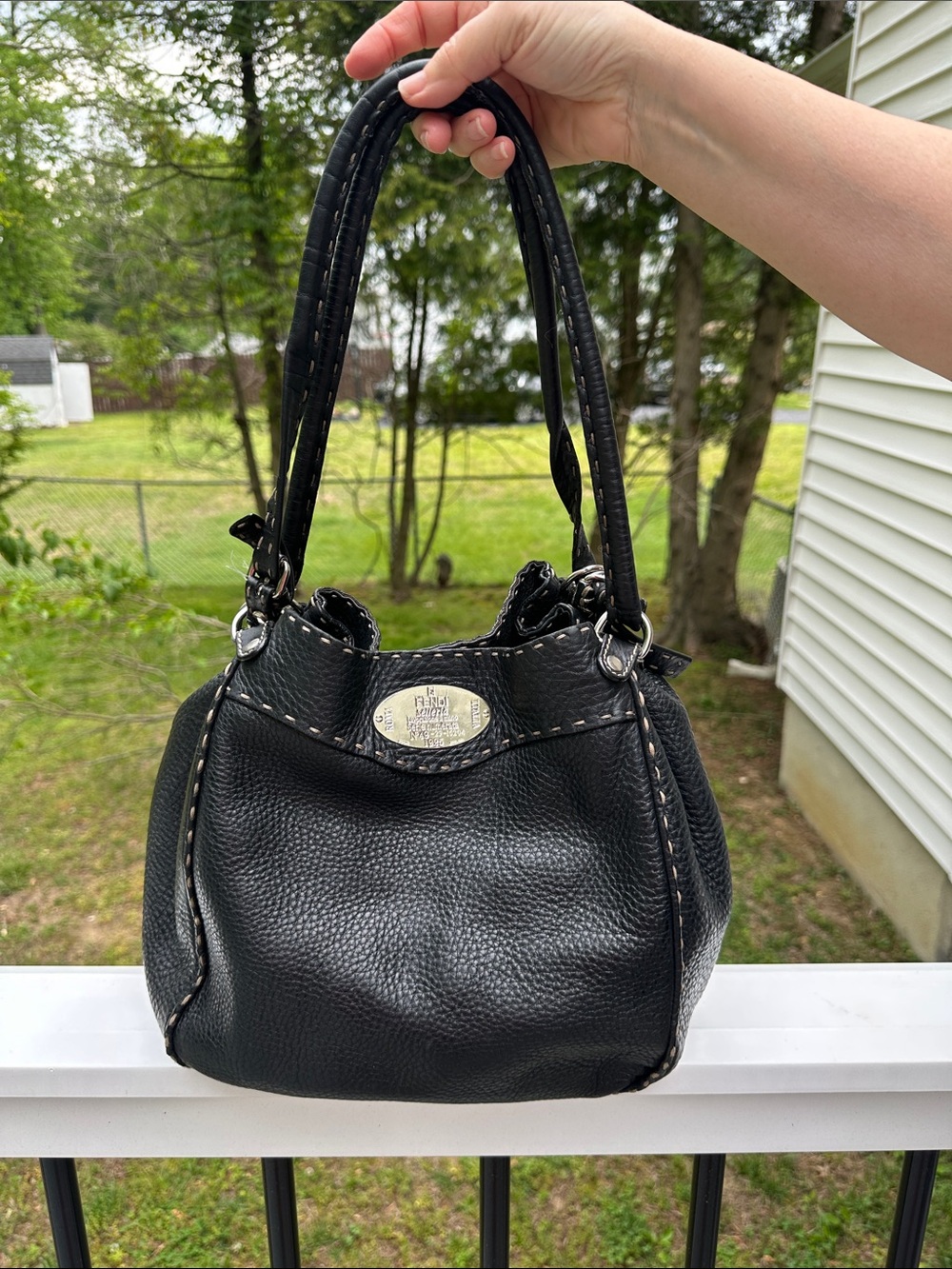 Fendi Selleria Pebbled Leather Satchel Handbag